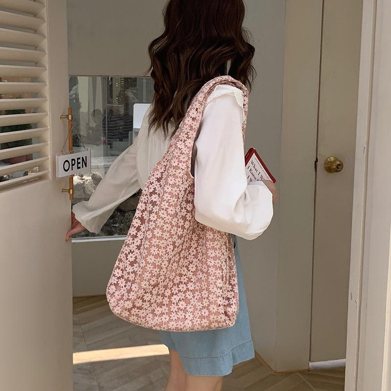 Canvas Bag Simple Flower Lace Shoulder Bag Handbag Bag Women's Vest Bag Women's Cherry Blossom