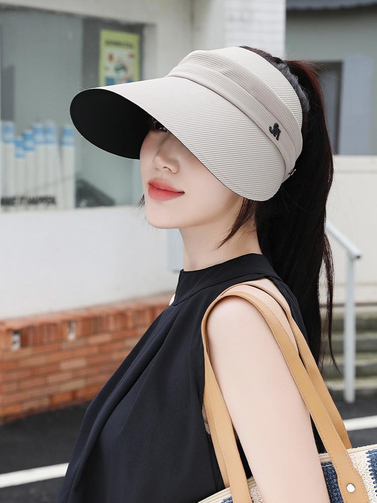 New Summer Twill Sun Hat Fashionable and Versatile Travel Sun Protection Hat High Ponytail Empty Top Ice Silk Vinyl Sun Hat