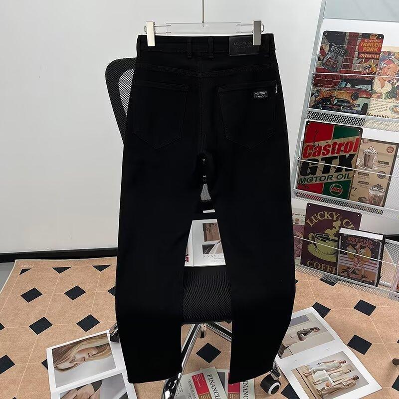 Solid Color Jeans Men's Versatile Trendy Casual Pants Stretch Slim Straight Thickened Long Pants