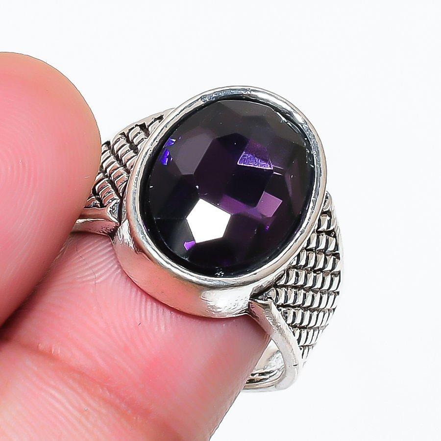 Natural Amethyst Gemstone Handmade 925 Sterling Silver Jewelry Ring Size 6 RR-122