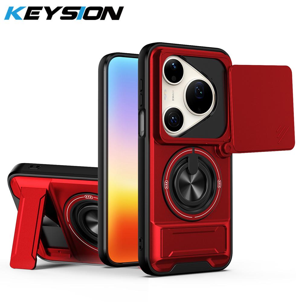 KEYSION Magnetic Phone Case for Huawei Pura 90s Pro Max Slide Camera Protection Upright Kickstand 360°Ring Shockproof Back Cover