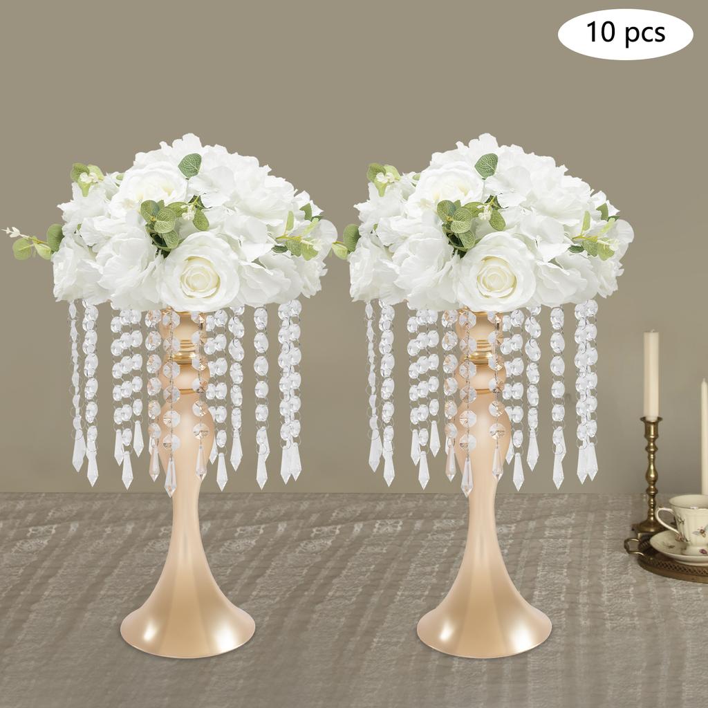 10PCS Crystal Vases, Medium Height 35cm, Elegant Glass Flower Vase for Home Decor, Wedding Display Stand, Clear Flower Holder