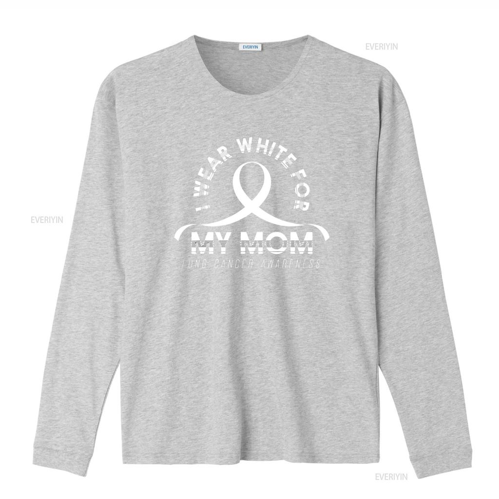 Womens T Shirt I Wear White For My Mom Ribbon Lung Cancer Awareness Black 2XL Vintage Washed Breathable Comfortable Stylish