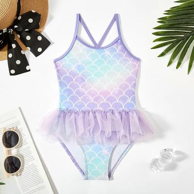 Cute Baby Girls Mermaid Print Swimwear Summer Toddler Kids Lace Ruffle One-piece Swimsuit Bathing Suit Girls 1-7Y Beachwear