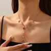 18K Gold Plated Four Leaf Clover Pearl Y-Drop Necklace, Dainty Colorful Zircon Station Choker for Women, Trendy Jewelry