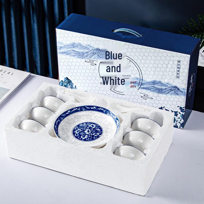 Ru Han Handbemaltes Blau-Weißes Porzellan Neujahrsgeschirr Set