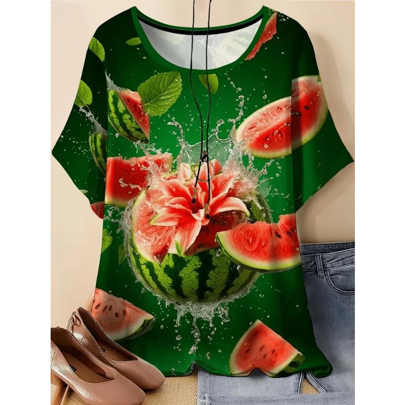 Fashion Women's Crew Neck Short Sleeve 3D Casual Color Printing Casual Short Sleeve Crew Neck T-Shirt