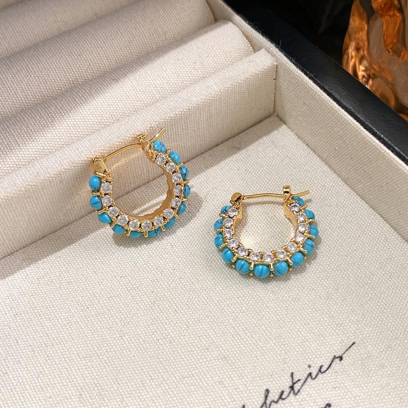 Zircon round exquisite fashion pendant, ear buckle retro ethnic style temperament earrings, light luxury high-end earrings wholesale