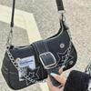 Star Denim Crescent Canvas Handbag - Trendy Niche Design with Chain Strap
