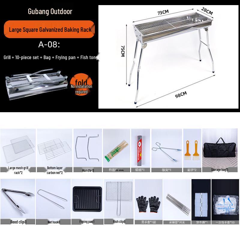 Large Portable Stainless Steel Charcoal BBQ Grill for Outdoor Picnics and Home Use