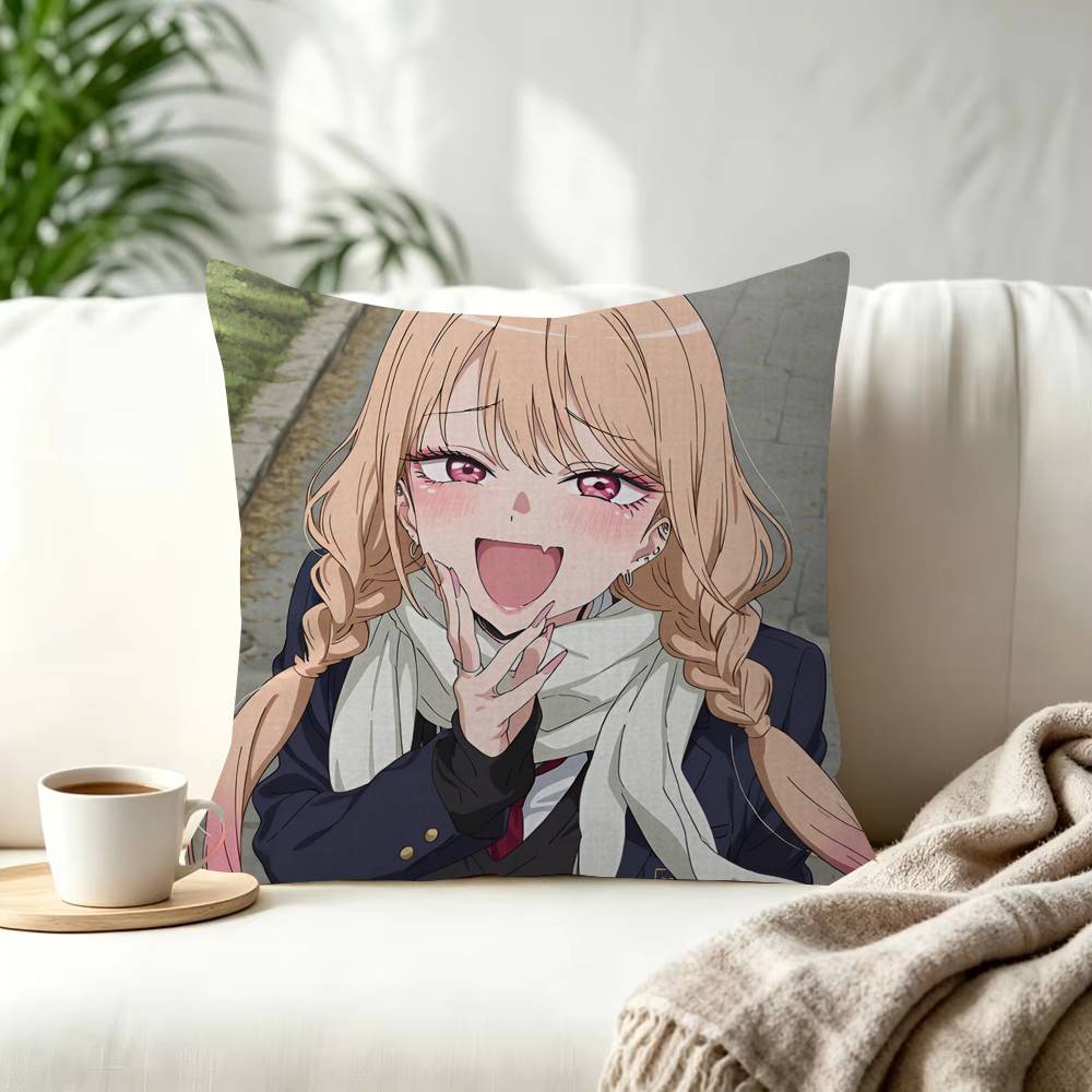 Kwaii Anime MMarin Kitagawa Decorative Polyester Throw Pillow Cover Square Suitable for Home Office Coffee Shop Decor