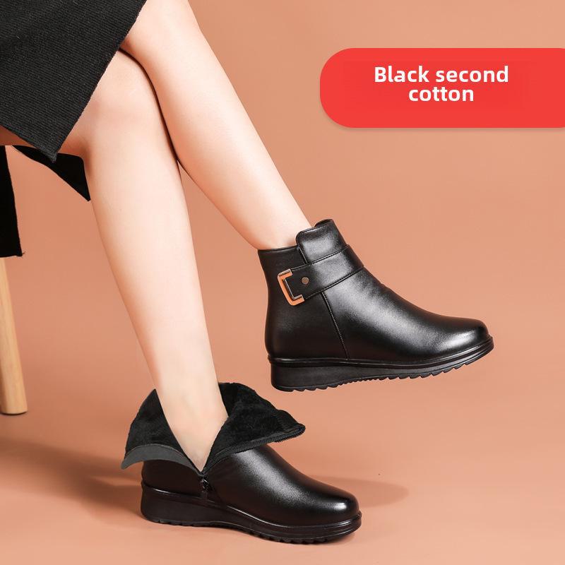 

Теплые нескользящие короткие сапоги для матери – зимняя кожаная обувь для женщин среднего возраста с бархатной подкладкой size 42