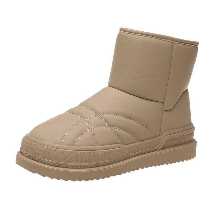Women's Mid-Calf Thick-Soled Beige Snow Boots - Non-Slip, Cold-Proof, Warm, Plus Velvet.