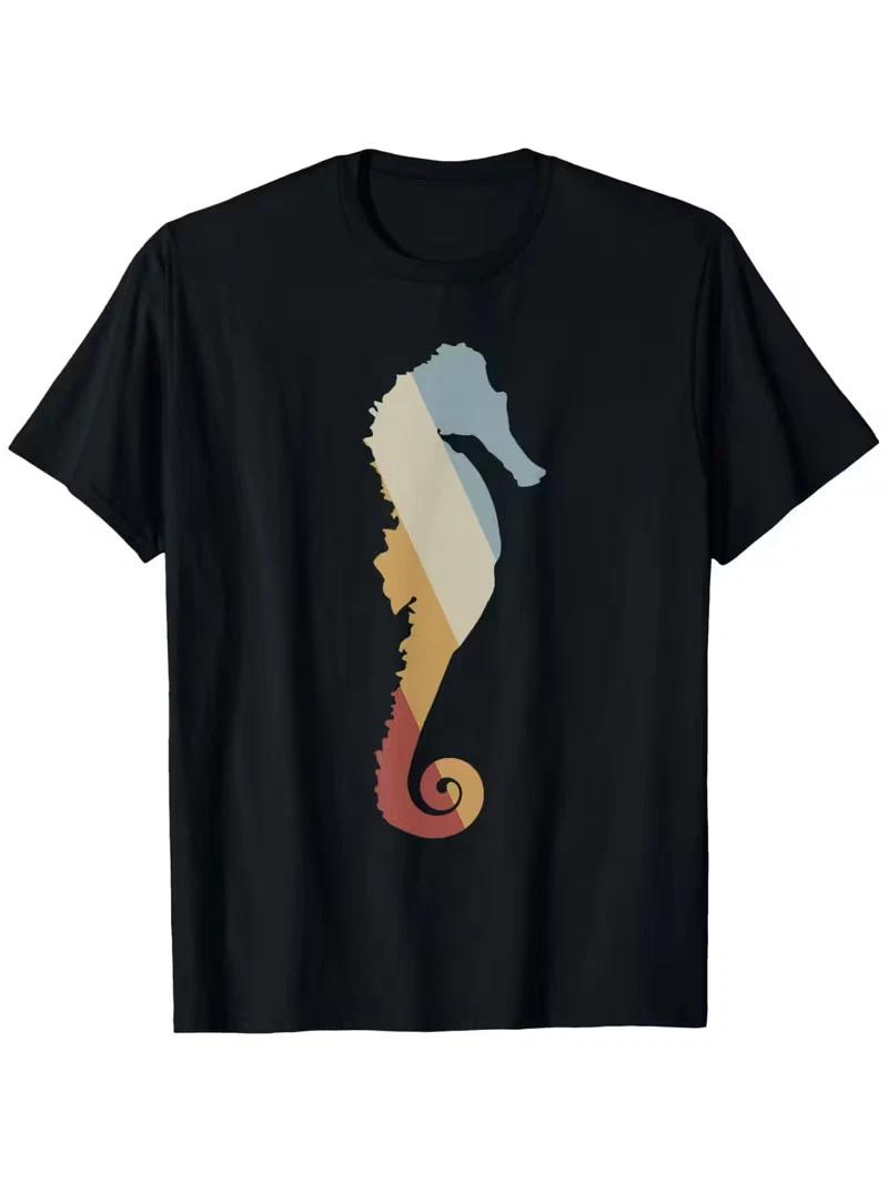 Men S Vintage Seahorse Graphic T-Shirt - Retro Style 100% Cotton 180gsm, Regular XS