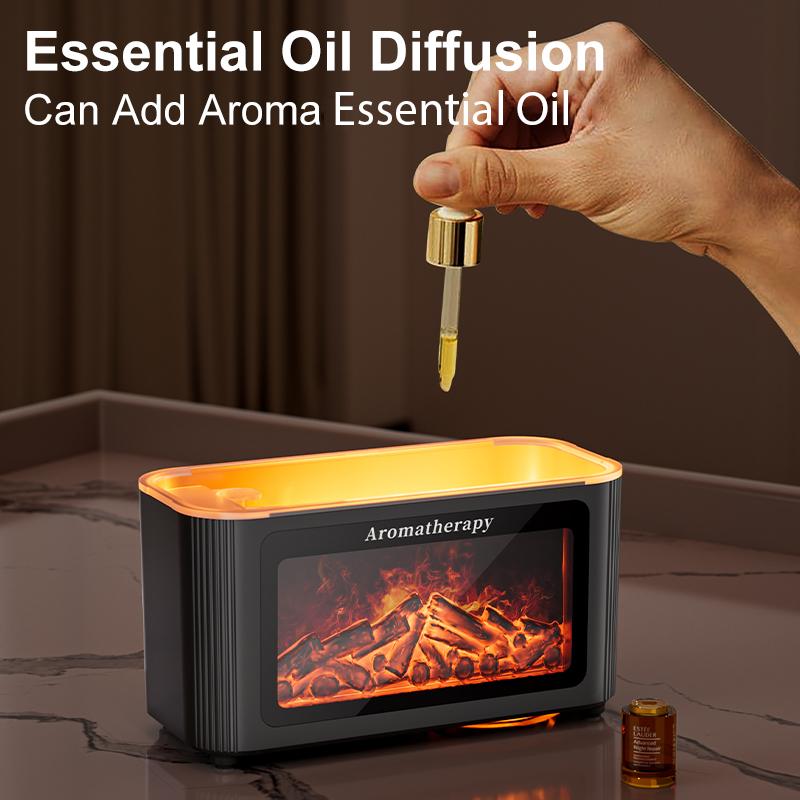 Simulated Fireplace Aroma Diffuser with 7-Color Flame Effects, Retro-Style Charcoal Design, Essential Oil Diffuser for Home Use