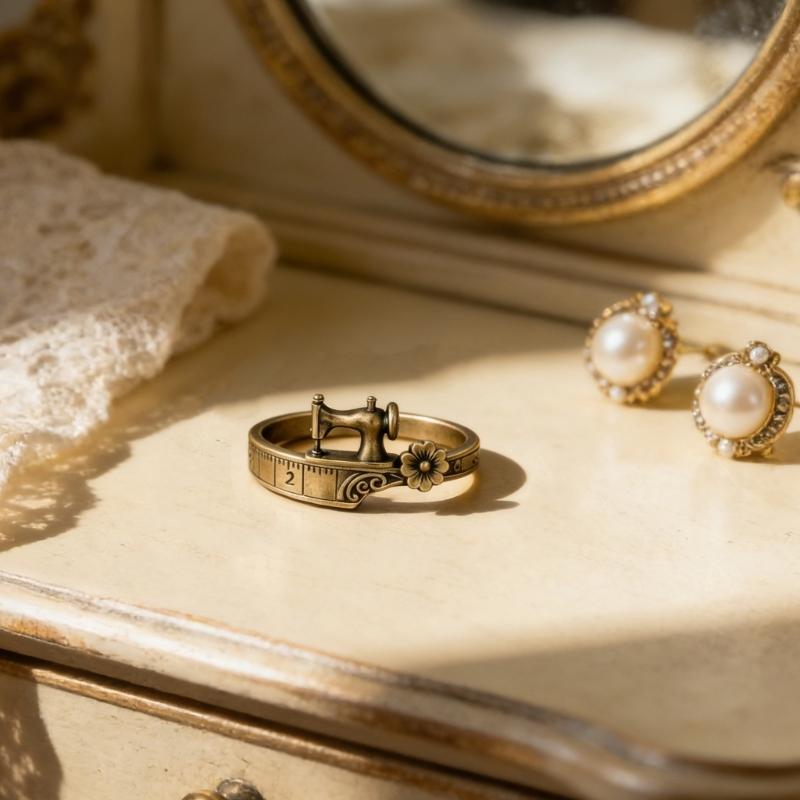 Artistic Sewing Machine Pattern Rings Sturdy Alloy Craftsmanship