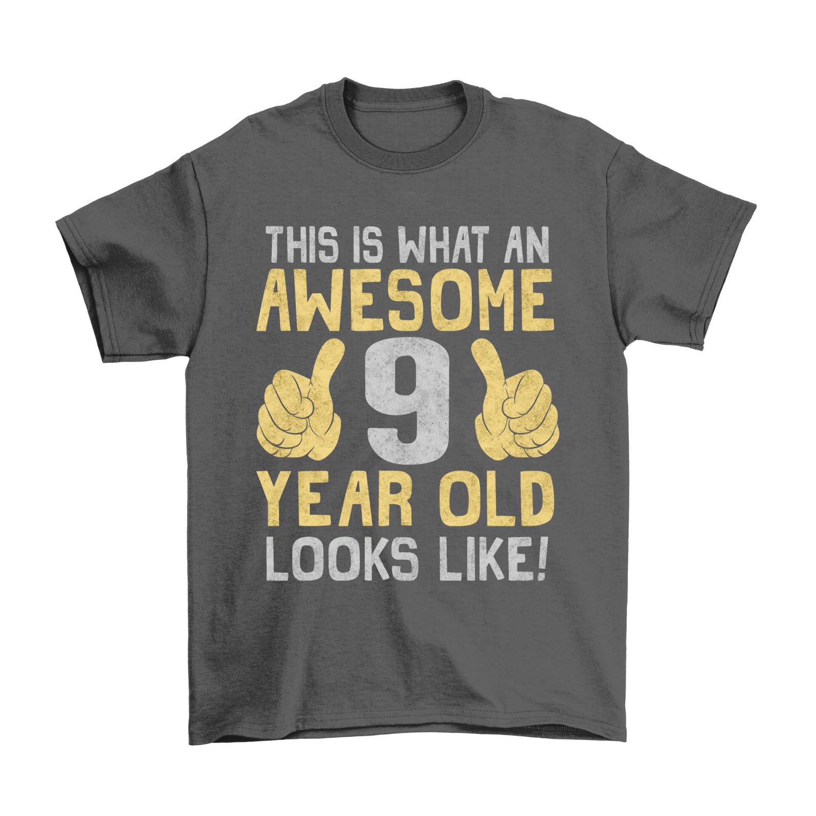 Boys 9th Birthday T-Shirt Mens Womens Tees Top Awesome 9 Year Old GIFT Idea Celebration Party M