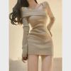 Z Pure Desire Asymmetrical Knitted Long Sleeve Dress - Slim Waist, Short Skirt Design for Autumn & Winter