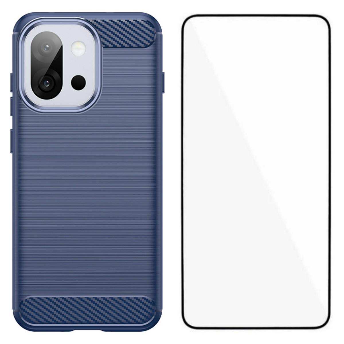 

For OnePlus 13T 5G Case with Screen Film WANLONFENG LS Series Big Lens Hole Brushed Texture TPU Phone Cover Blue