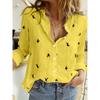 Bird Print Button Front Shirt, Casual Long Sleeve Shirt For Spring & Fall, Women's Clothing