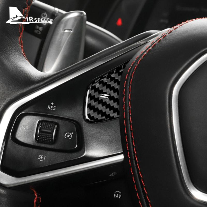 For Chevrolet Corvette C8     Real Hard Carbon Fiber Car Steering Wheel Button Cover Interior Trim Accessories