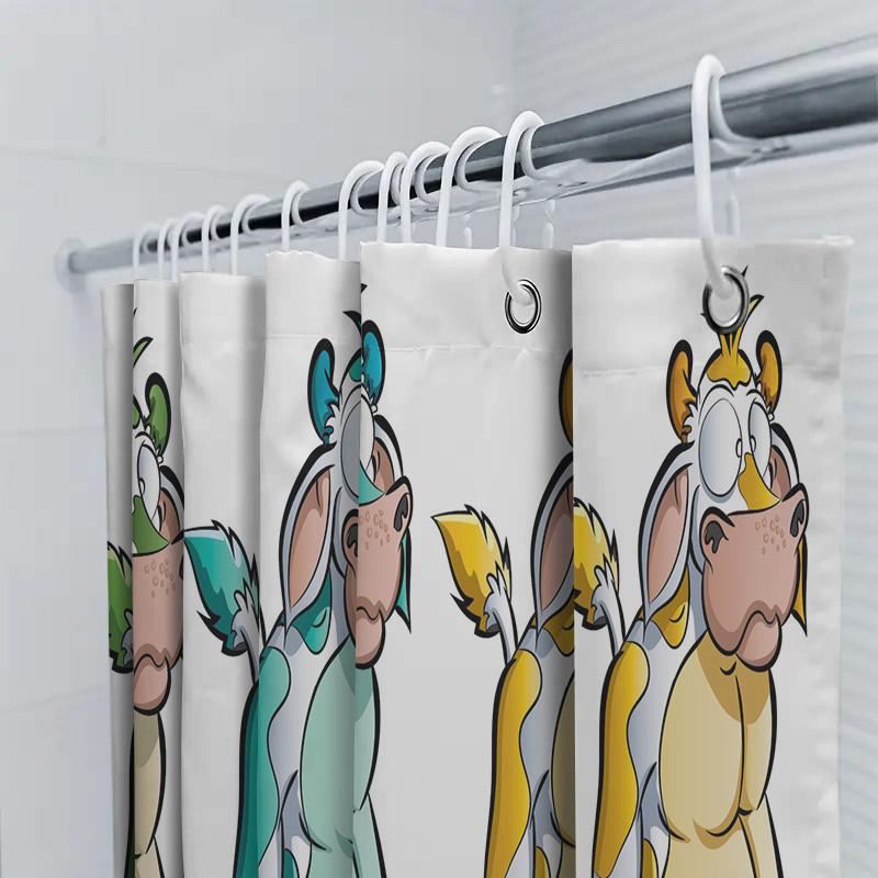 Animal Cartoon Shower Curtain Cute Cow Design for Bathroom Decor Waterproof Fabric with Hooks Various Sizes Available