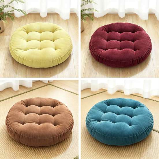 Stress Relief Hip Support Pillow Round Corduroy Chair Cushion, 16.5 Inch Ultra Soft Seat Pad, Plump Bread Style Cushion Washable for Floor Reading