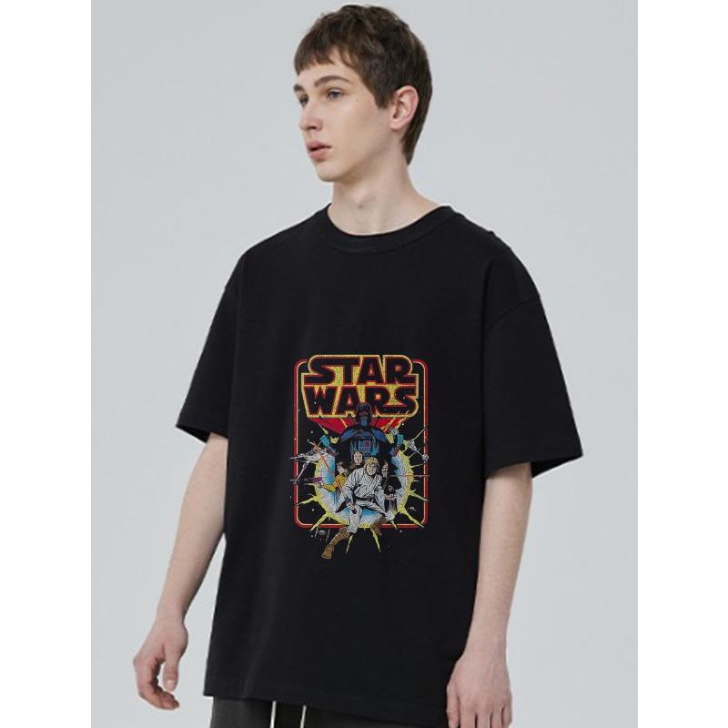 Star Wars T Shirt Black Star Wars Logo and Characters Print Casual Wear for Men and Women