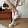 Women's Lolita Style Shoes 2025 French One Pearl Bow Round Toe Chunky Heel Mary Jane Shoes High-heeled Thick-soled Women Shoes
