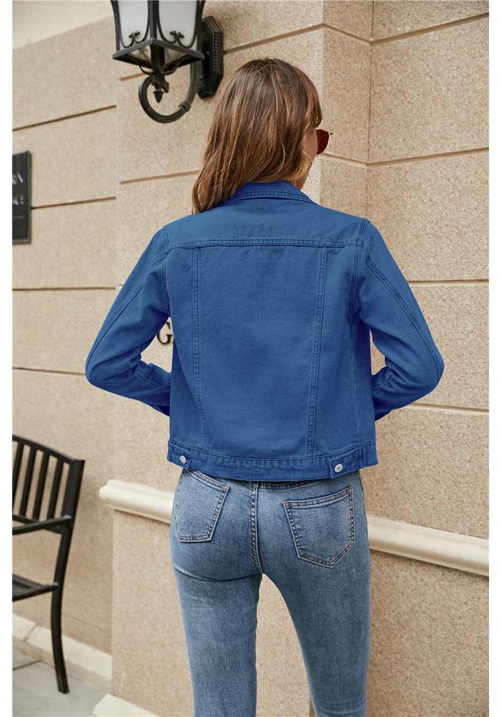 Giacca di jeans europea e americana slim con revers