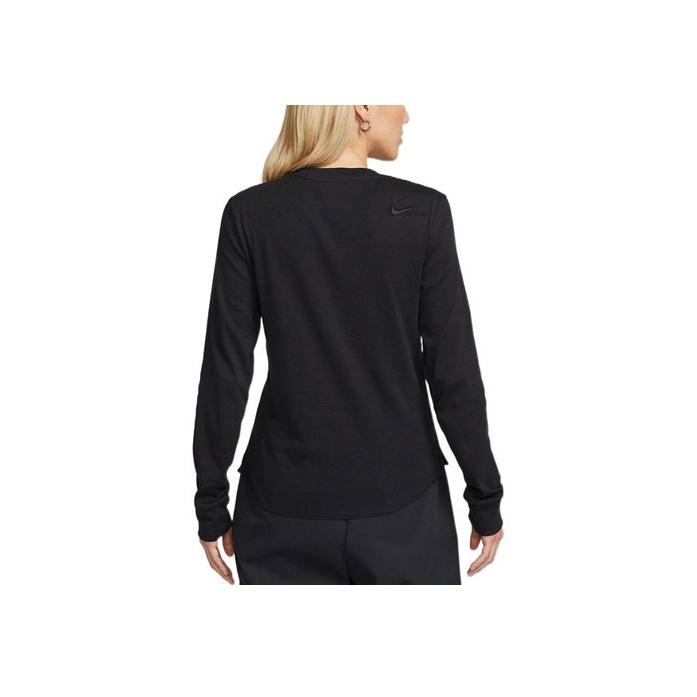 Nike Einfarbiges Logo Bestickt Hohl Rundhals Pullover Figurbetont Gestrickt Mode Sport Langarm T-Shirt Damen Tops Schwarz DV8215-010