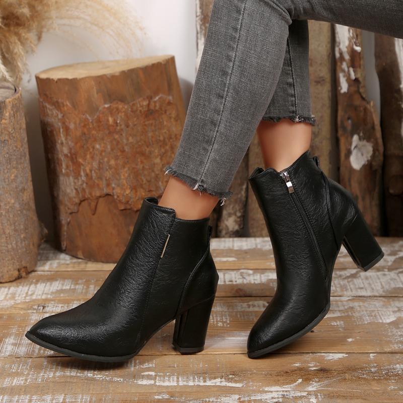 

Женские ботильоны на массивном каблуке, женские ботильоны до щиколотки из искусственной кожи, нескользящие туфли на высоком каблуке с боковой молнией, модная женская обувь в стиле ретро, zapatos de mujer 34 чёрный