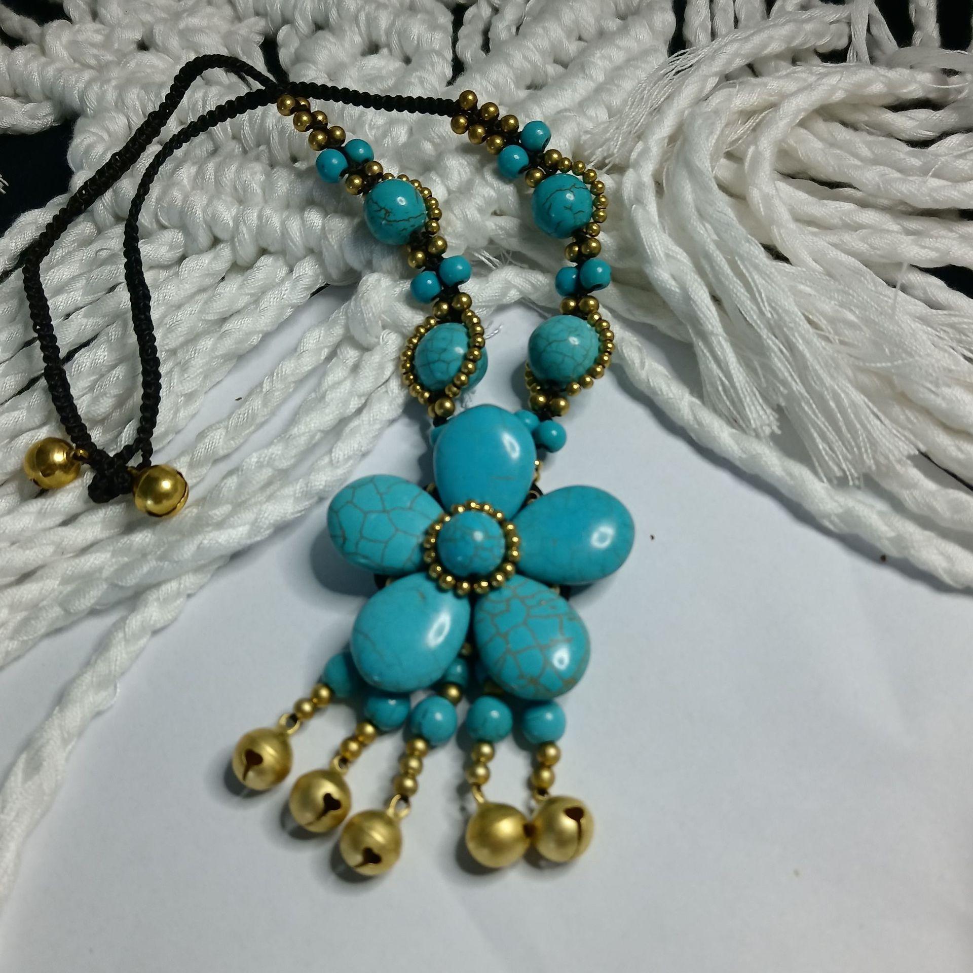 

Длинное ожерелье из натурального камня в стиле бохо, женская ретро вощеная веревка, ручная работа, цепочка для свитера с цветком