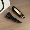 Fashion Pointed Toe Shoes for Women Work Career Office with Medium Heels Black Woman Footwear Metal Decoration Square E Korean Style