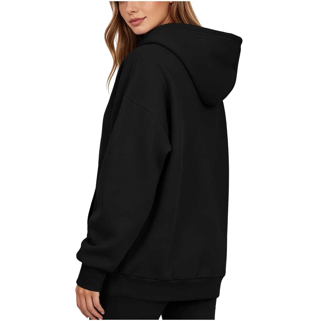 Women's Casual Long Sleeve Button Collar Hoodie with Pockets, Loose Fit Mid-Length
