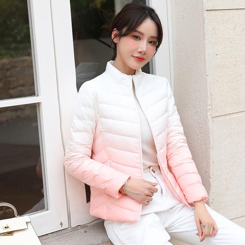 Light and gradual change down jacket women's short new fashion duck down versatile slim stand-up collar jacket