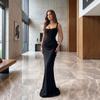 Women's new spring slim-fit fish bone suspender dress long dress solid color hip dress