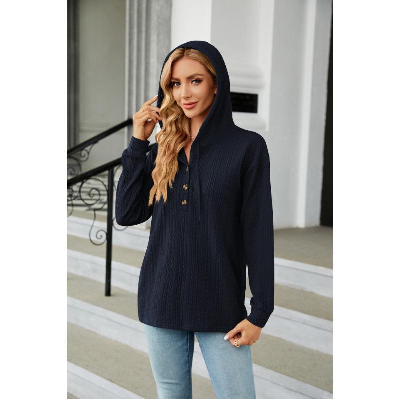 YYFS Women's Fashion Casual Solid Color Print Long Sleeve Hooded Hoodies & Sweatshirts