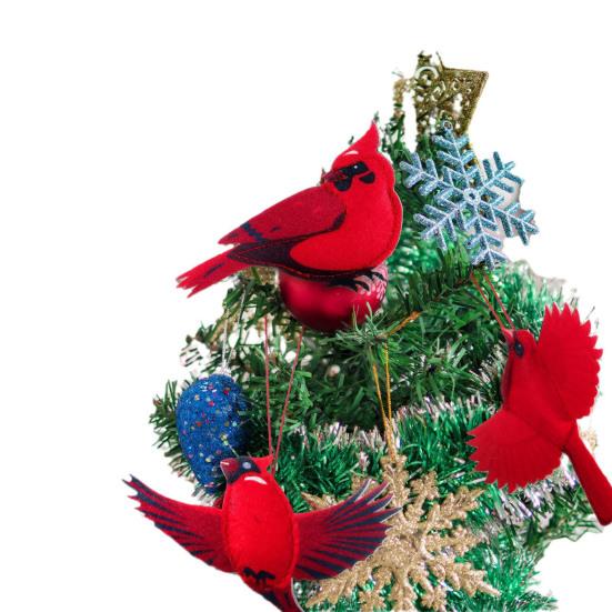 10 Pcs Red Bird Ornaments Wood Red Birds Christmas Tree Hanging Decoration for Winter Holiday Home Decor