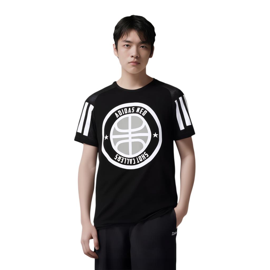 adidas Neo Lifestyle Casual Series Round Neck Comfortable Pullover Raglan Sleeve Striped Short Sleeve T-Shirt Men T-Shirts Black CV6938