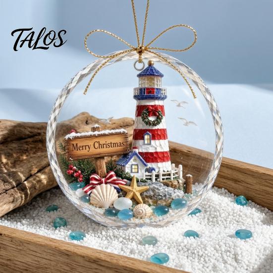 Handcrafted Style Ornament Christmas Acrylic Hanging Pendant for Holiday Tree Decoration, 2D Flat Ocean Theme Decorative Accessory Home Party