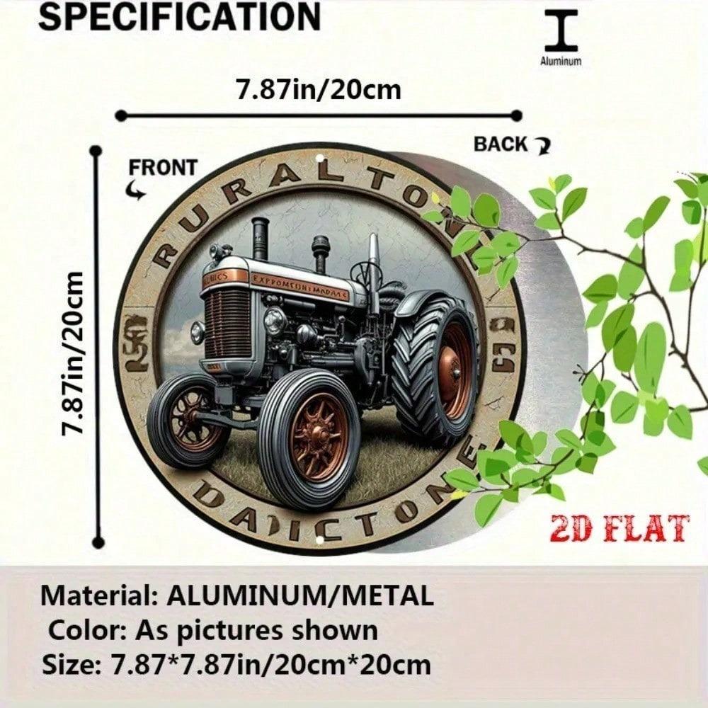 Retro Farmhouse Tractor Metal Sign, 7.87 Round Rustic Wall Decor for Garage Man Cave Bar Pub