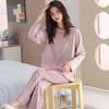 Women's Korean Fashion Long Sleeve Plaid Pajamas: Spring, Autumn, and Winter Casual Homewear Set for Indoor & Outdoor Wear.