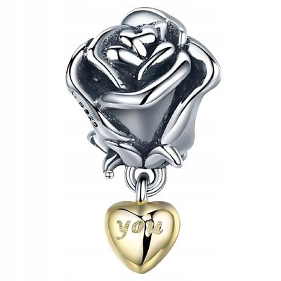 Charms 925 Rose Flower Pendant Heart You Pendant Bead