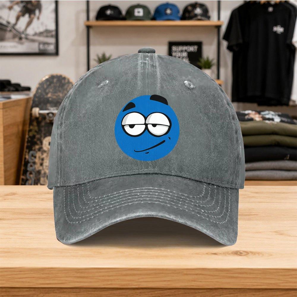 1pc New Blue Squinting Expression Washed Baseball Cap Premium Versatile Outdoor Accessory Unisex Duckbill Hat Fashionable Tre