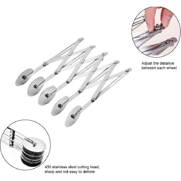 5 Wheel Pastry Cutter Stainless Steel Expandable Pizza Slicer Multi-Round Pastry Baking Cutter Roller for Noodle Pizza Pie Crust Baking Cookie