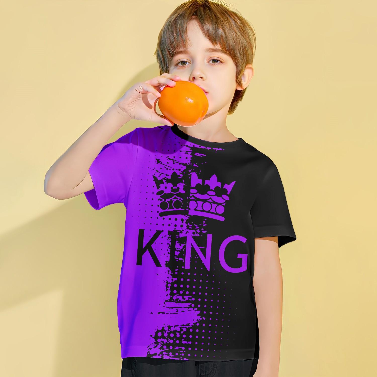 

Детская одежда Футболка для мальчиков с короткими рукавами и принтом 3D King, летняя модная уличная одежда, топ для мальчиков с круглым вырезом 160 фиолетовый