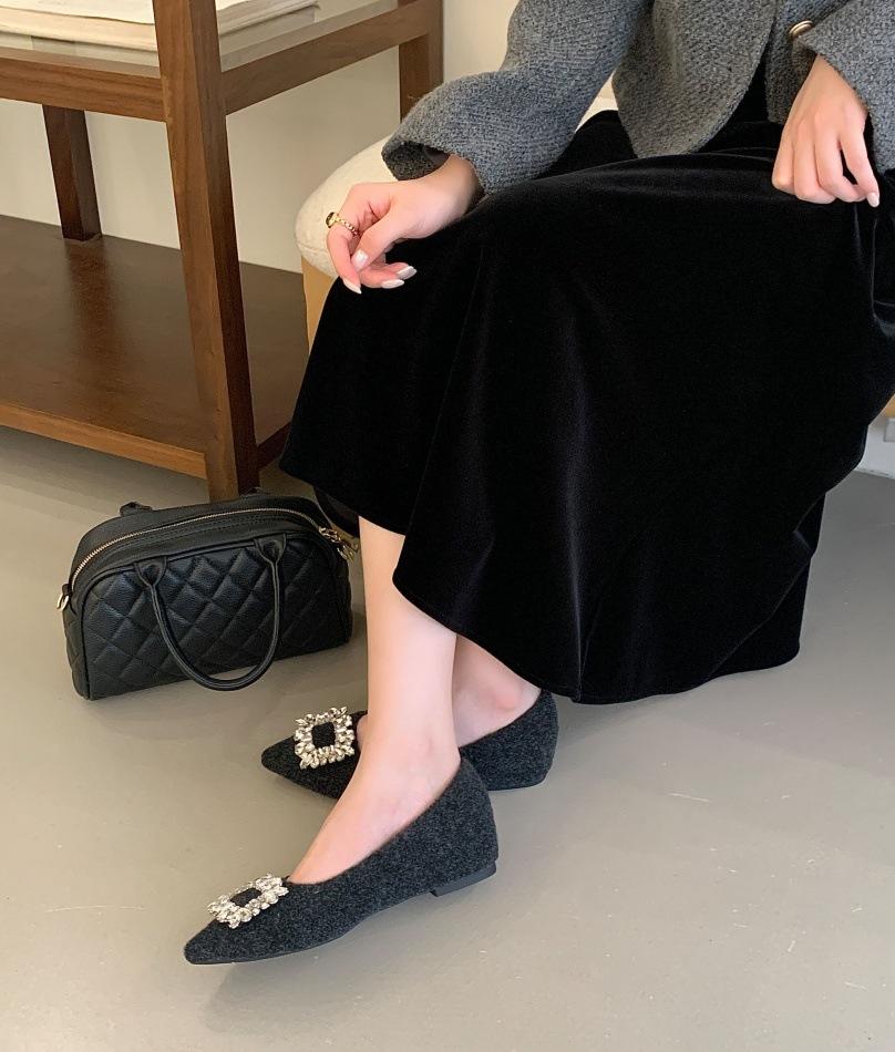 2025 autumn and winter new round head rhinestone buckle mink hairy thick heel foot cover plush warm women's cotton shoes