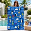 Cute Nautical Penguin Beach Towel Flat Print Blue Ocean Sailor Boy Octopus Quick Dry Bath Towel for Kids Pool Vacation