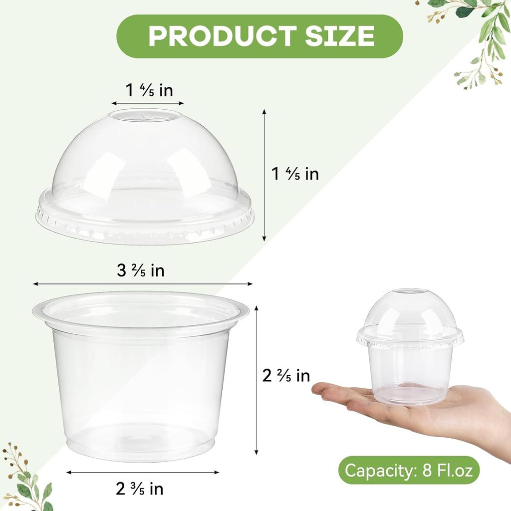 8OZ Disposable Plastic Cups with Dome Lids Clear Dessert Cup Mini Parfait Appetizer Container for Ice Cream Cake Fruit Jelly